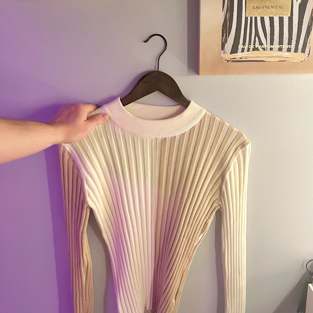 Cream Ribbed Knit Sweater